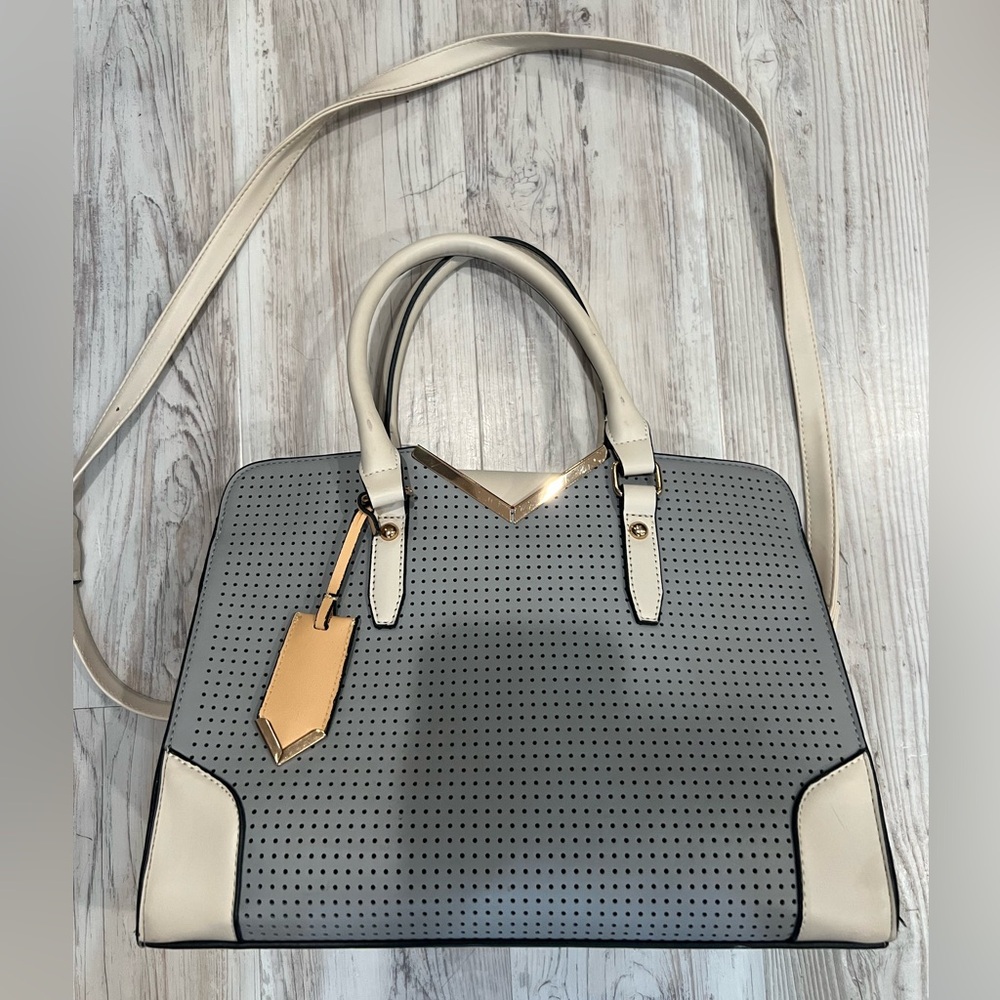 Atmosphere Cream and Gray Satchel with Structured Design